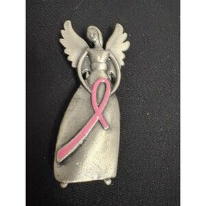 Vtg Avon Breast Cancer Crusade Money Clip Visor Clip Pewter Pink Enamel Ribbon